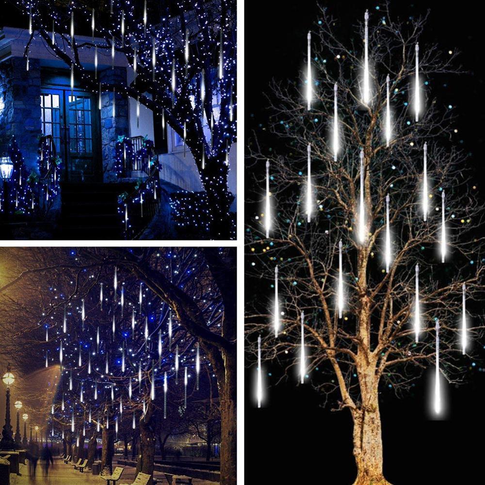 30CM 8 Tubes 144 LED Meteor Shower Rain Lights Solar Wedding Xmas Icicle Falling Light Party Waterproof For Garden Rai U7A4