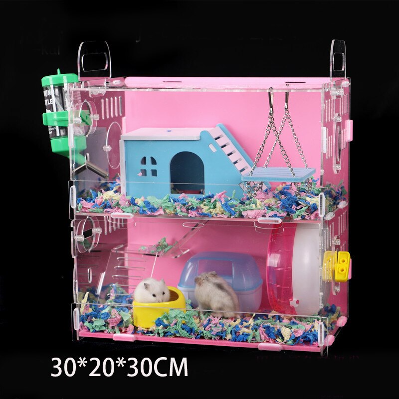 Acrylic Hamster Cage Transparent Double Layer Large Size DIY Guinea Pig Villa Toy Small Pet Rat Nest hedgehog House Accessories: C02