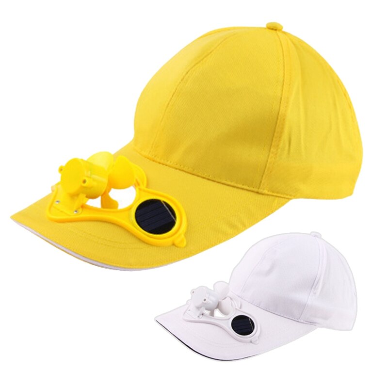 Witte op zonne-energie werkende ventilator zomersport buitenhoed pet met zonne-energie koelventilator fietsen klimmen kleine airconditioning