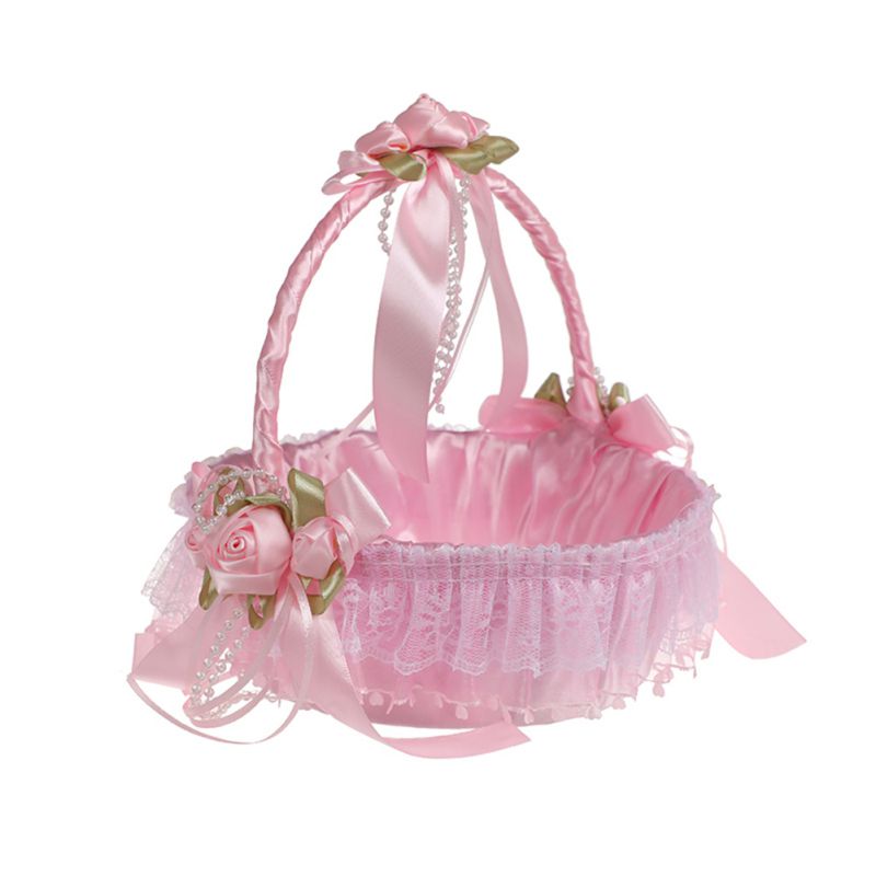 Suitable Wedding Flower Basket Flower Petal Basket Wedding Flower Basket Western Style Lace Wedding Supplies: pink