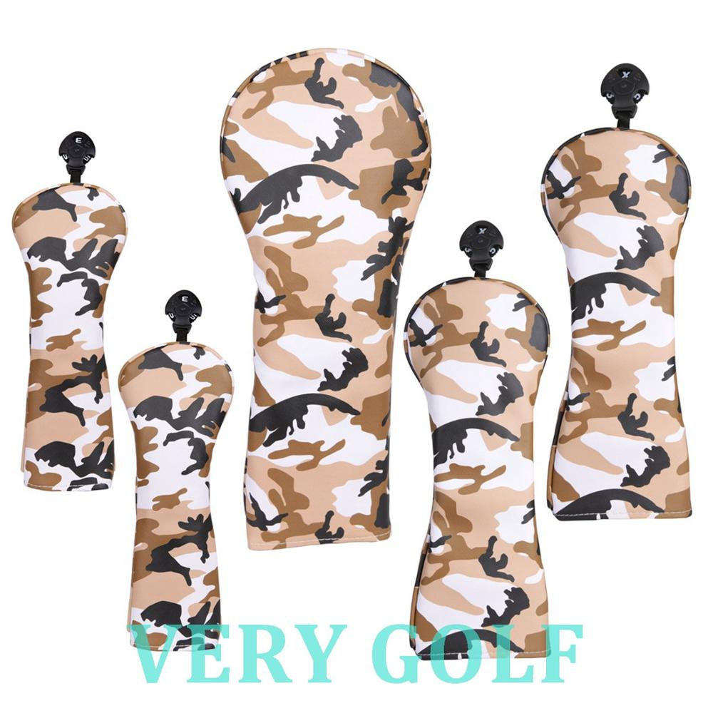 Golf Club Driver Fairway Wood Hybrid Head Cover Soft Polyester Leather with Yellow Camouflage Driver FW Hybrid Headcover