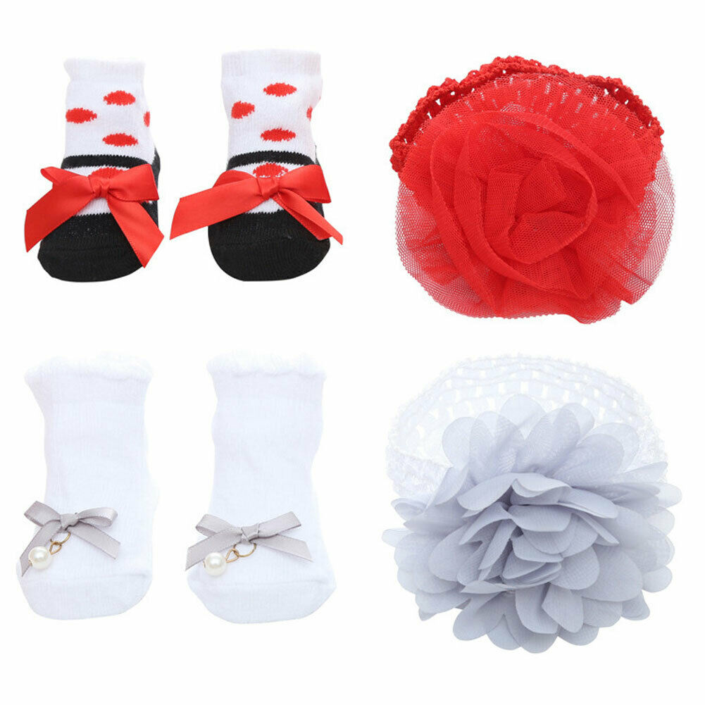Pudcoco 2 pz/set cotone Del Bambino Calzini e Calzettoni Della Ragazza del Bambino Del Bambino Appena Nato Calzino + Dell&#39;arco Della Fascia Infantile Antiscivolo Calzini e Calzettoni Di Compleanno Calzino 0-1Years