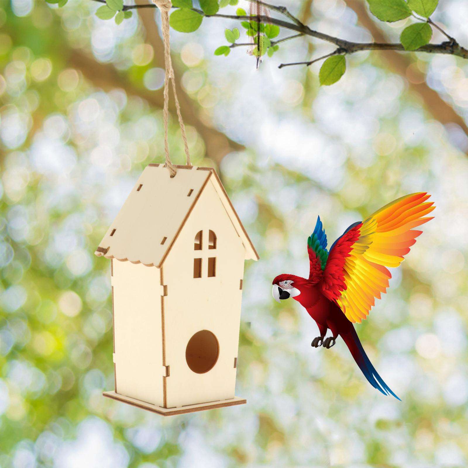 Natural Wooden Bird House for Birdwatching Garden Patio Hanging Birdhouse Paintable Birds Nest Wild Bird Feeder Home Decoration