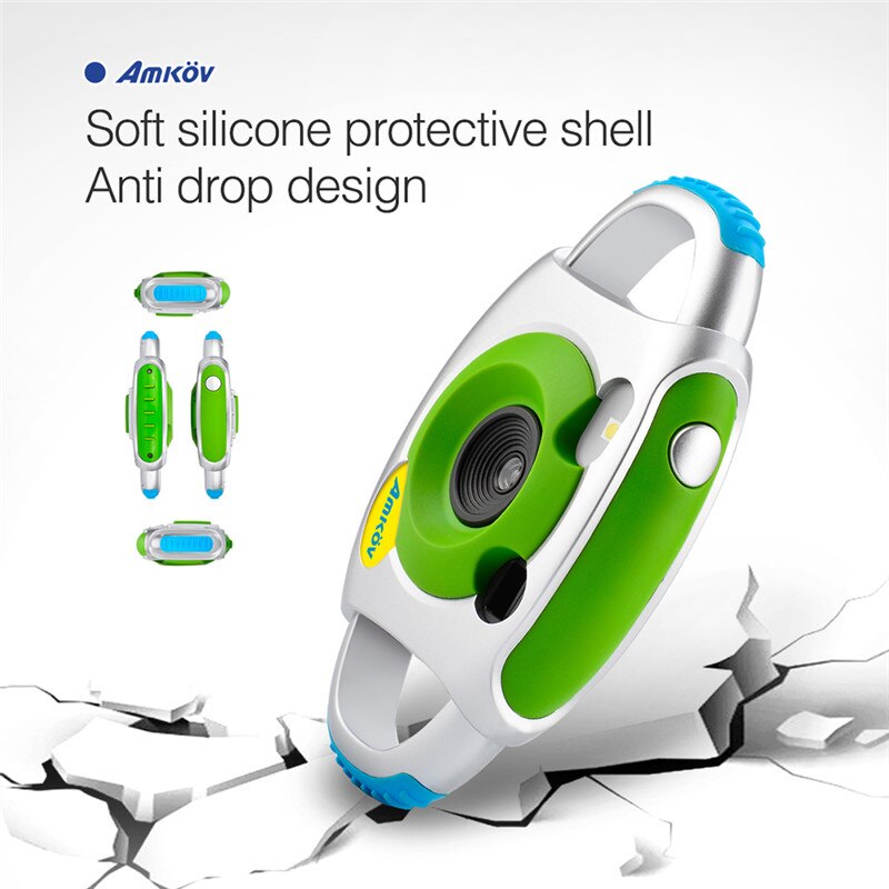 AMKOV Mini Camera Creativity Neck Camera Photography for Cute Kid Portable 5MP HD Camera Support Speaker Recording 32GB SD Card