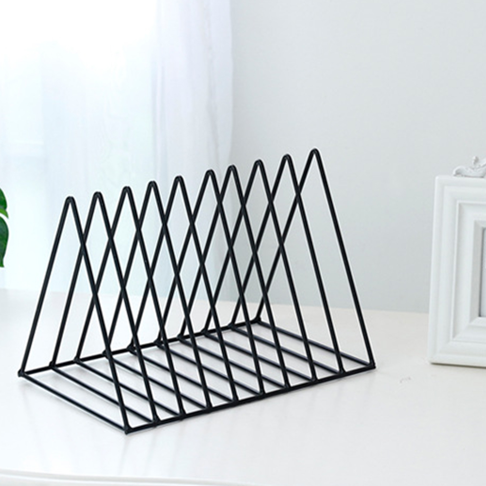Vinyl pladestativ metal trekant bogmagasin rack pladesamling opbevaringsstativ hjem skrivebord opbevaring rack dekoration