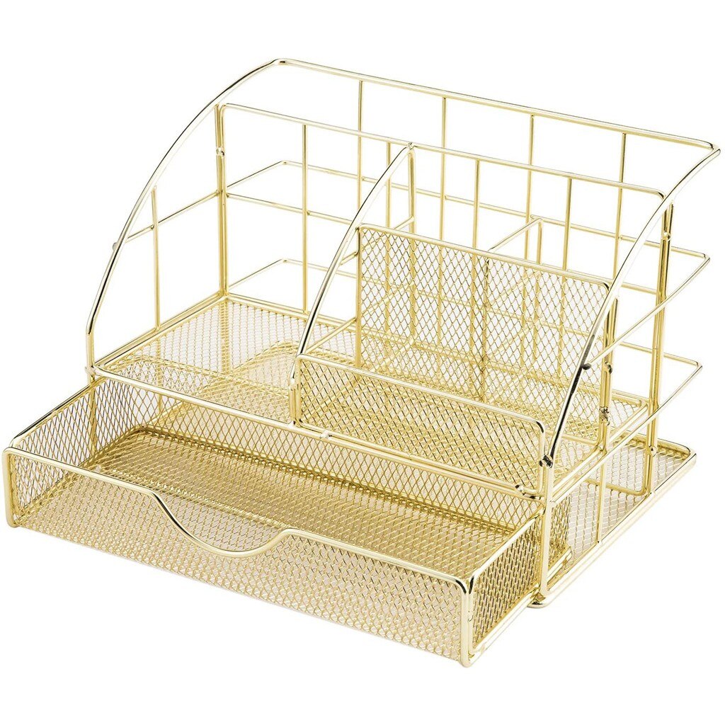 Mesh Desk Organizer Pen Holder Accessories Storage Caddy With Compartments And Drawer Office Supplies #T3G: Default Title