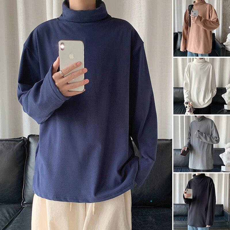 Vinter højhalset tyk varm sweater herre rullekrave mærke herre sweatere loose fit pullover herre strik herretøj
