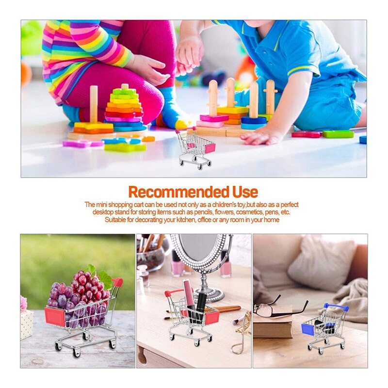 Mini Supermarkt Handcart,4Pcs Mini Winkelwagentje, Supermarkt Handkar Speelgoed Model, Speelgoed Cosmetische Opslag, diversen Opslag