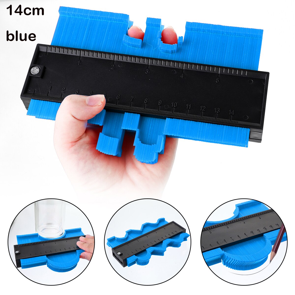 5/10/15/20 Inch Contour Gauge Plastic Profile Copy Shape Contour Gauge Meter Duplicator Standard Wood Marking Flooring Tools: 14CM blue