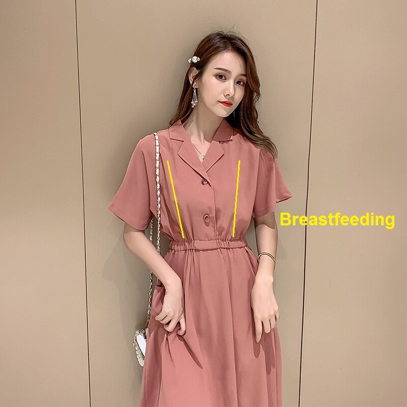 Stillen Mutterschaft Pflege Kleid Sommer Beiläufige Lange Schwangerschaft Kleid kleidung für schwangere frauen Party Kleid: Rosa / XL