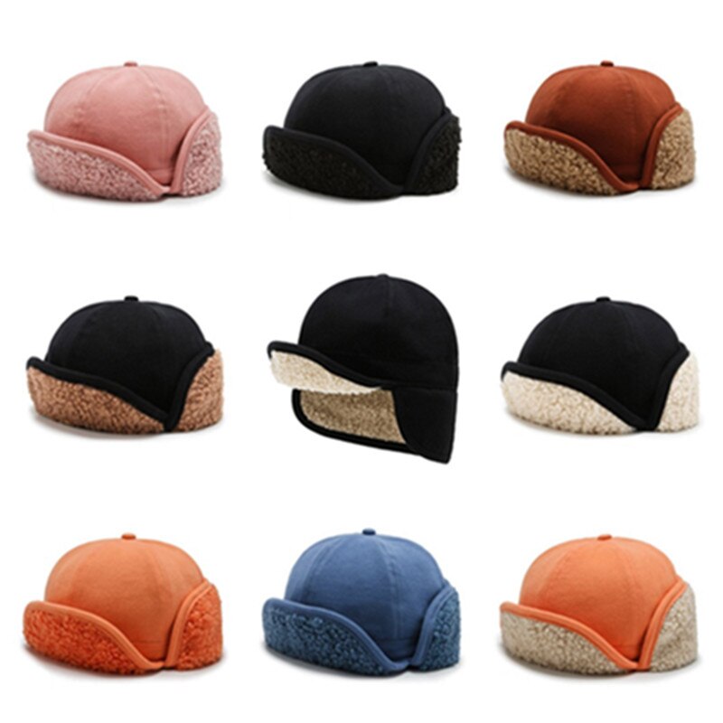 Novelty Winter Thermal Bomber Hats For Men Women ins Style Velvet Thicken Lamb Wool Biker Windproof Hat Earmuffs Cap Ski Cap