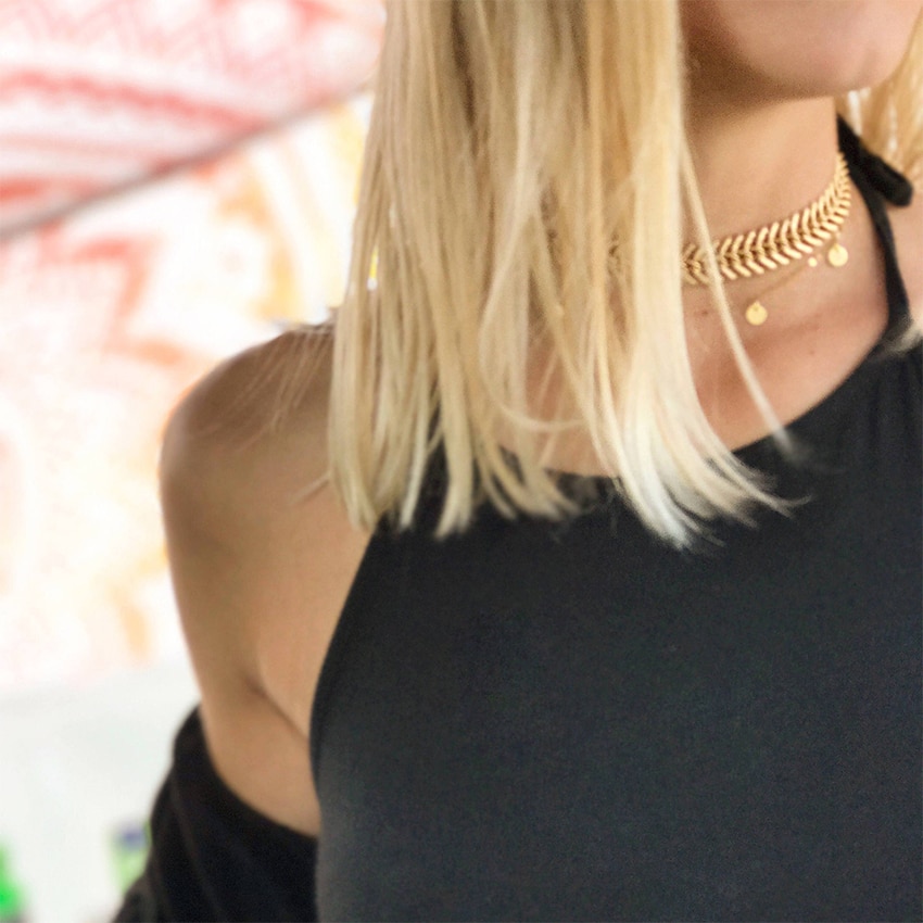 Simple dorado plateado cadena de Color gargantillas con cuentas de hojas para las mujeres Fishbone gargantilla collares collar de joyería para mujer