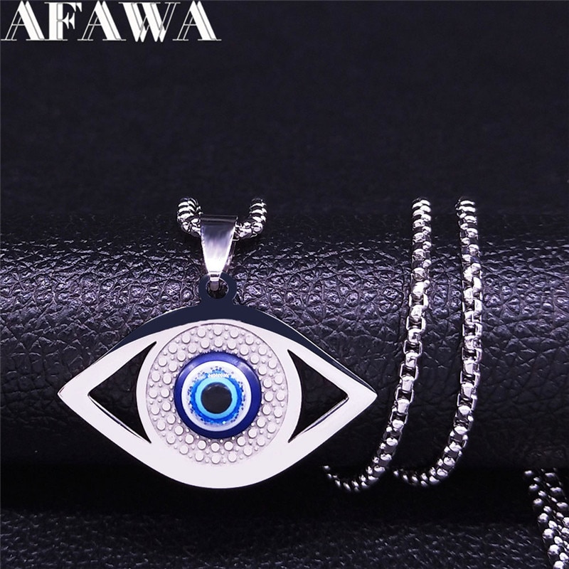 Islam Hamsa-collar de ojo Azul malvado, joyería griega de acero inoxidable, ojo turco, N1258S02