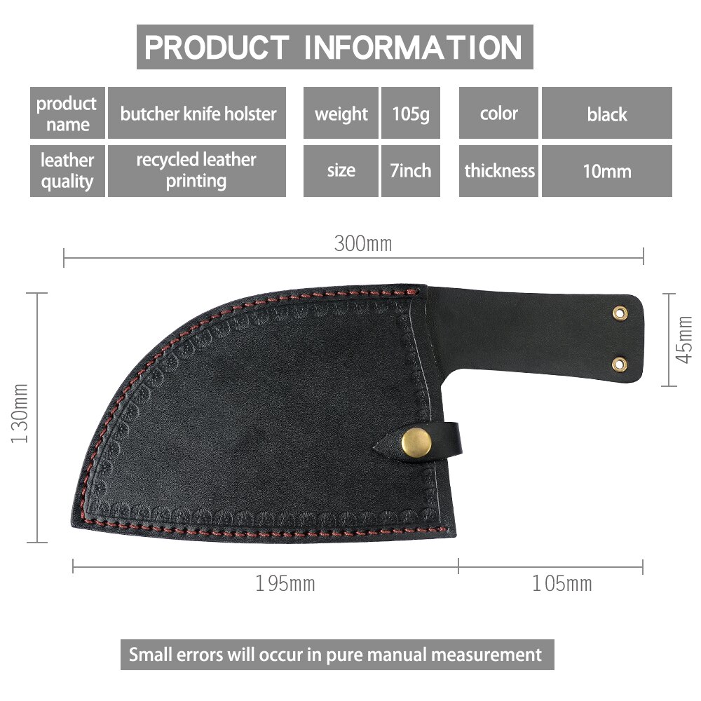 Chinese Chef Knife Sheath Leather Universal Kitchen Knives Blade Guards For Stainless Steel Cleaver Butcher Knife With Loop Belt: 7 Inch Butcher Black