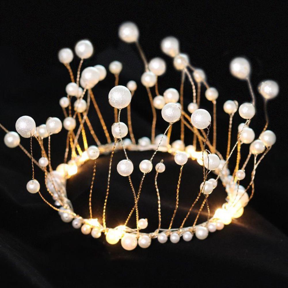 Led-lampe perlekrone kagetopper dekoration prinsesse festtop topper tillykke med fødselsdagen kagedekorationsværktøj bryllupsartikler: Hvid