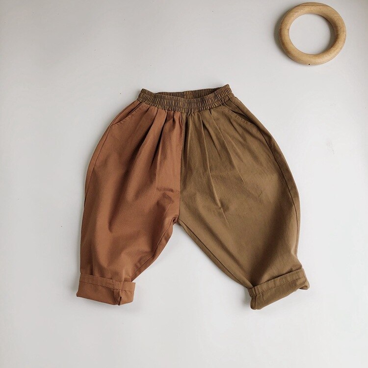 3647 børns bomulds- og linnedbukser koreansk patchwork afslappet radise bukser til drenge og piger 1-7 år børnebukser: Orange khaki / 110cm