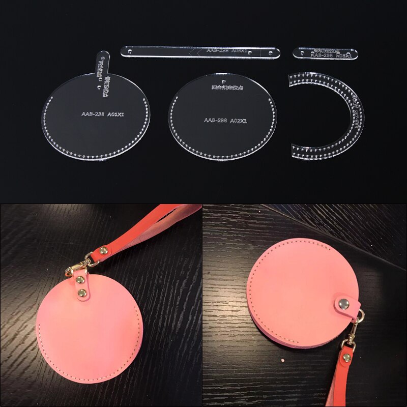 1set DIY leather craft Handmade Round Mini bag Small coin purse sewing pattern pvc template 10*10*1cm