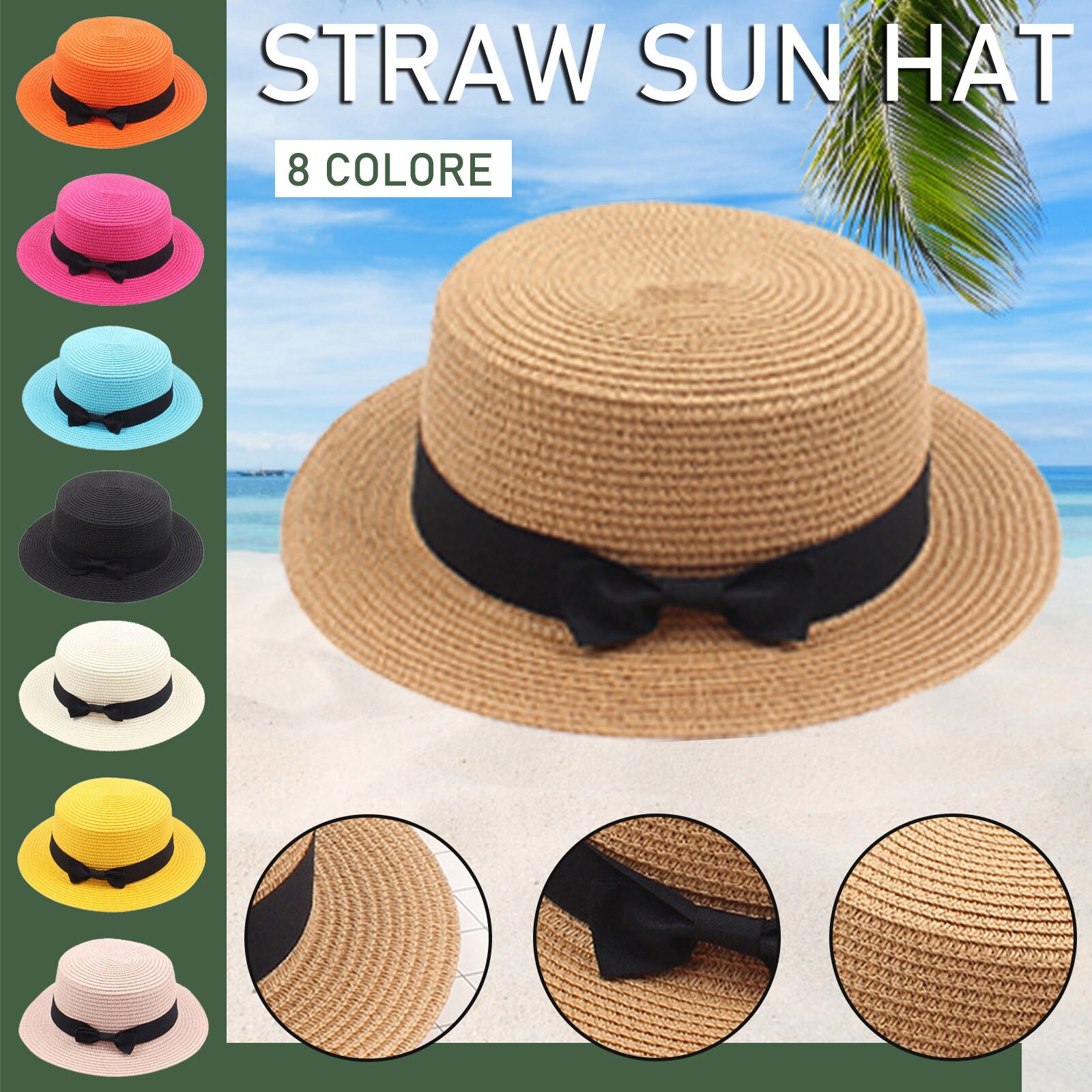 Eenvoudige Zomer Strand Hoed Dames Toevallige Hoed Dames Platte Rand Strik Strooien Hoed Meisje Zonnehoed Cap Outdoor Emmer Hoed visser Hoed