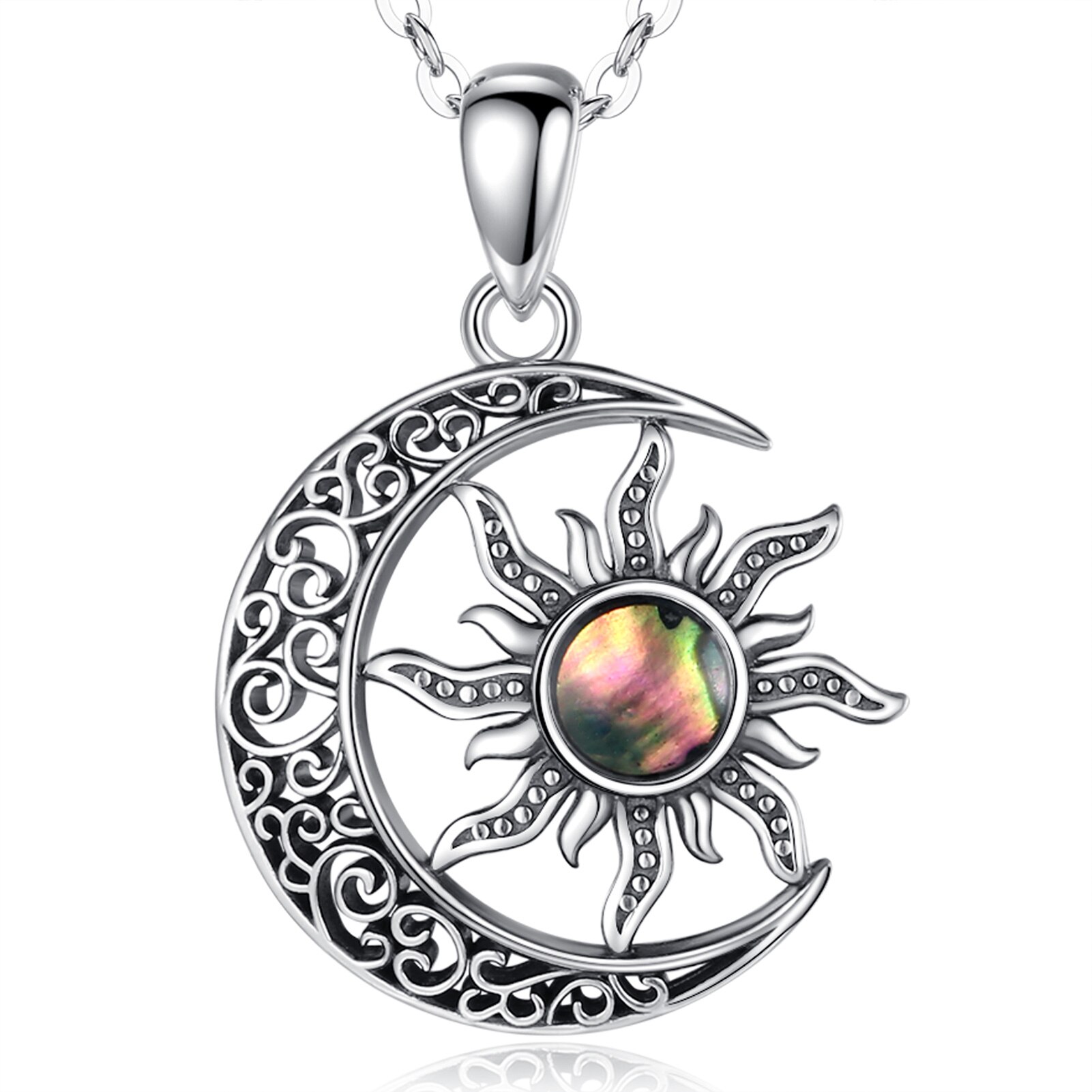 EUDORA 925 Sterling Silver Sun and Moon Warm Word Necklace Bring You Hope and Light Pendant for Women Girl: 18 inch chain