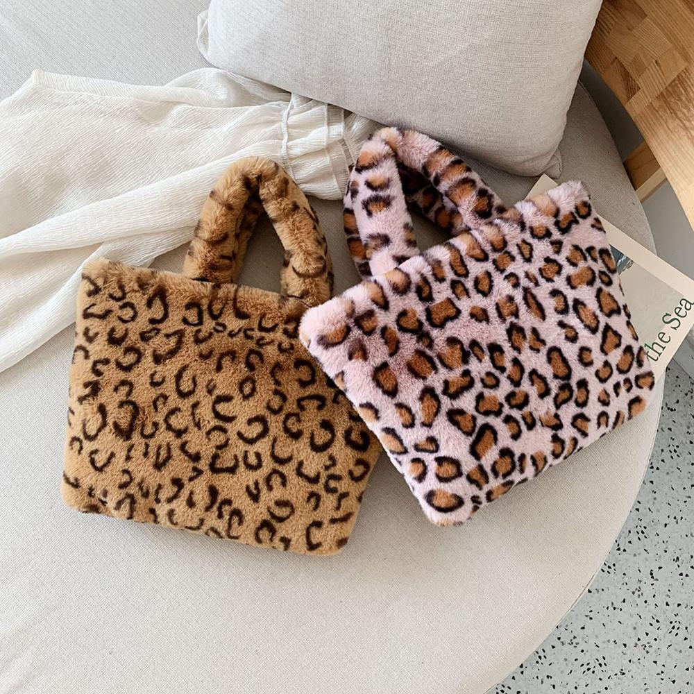 Vrouwen Pluche Handtas Zachte Faux Fur Luipaard Print Zebra Patroon Vrouwen Tas Koreaanse Dames Party Casual Tote Dier Schouder tassen