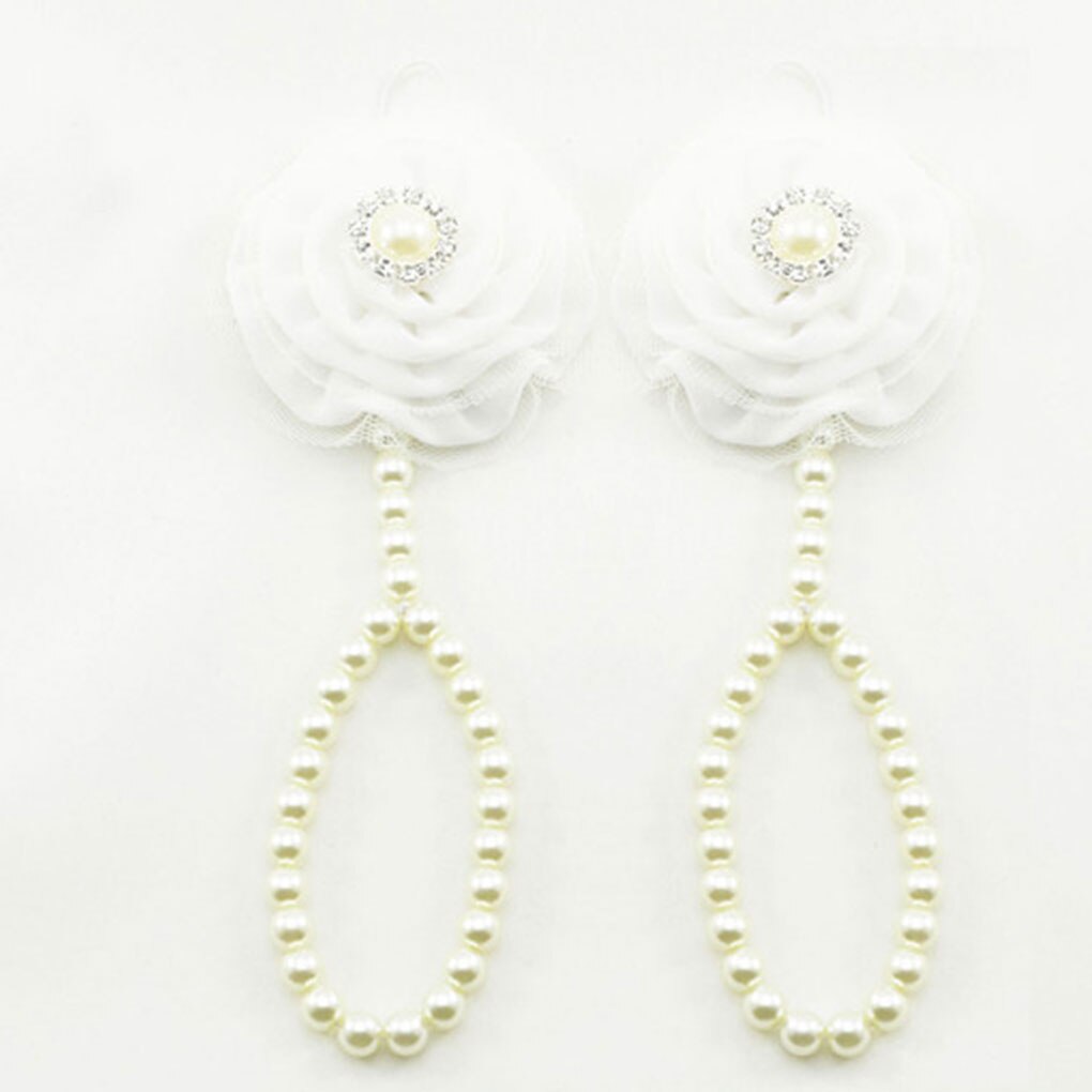 Infantile simulé-perle pieds nus bracelets de cheville bébé enfant en bas âge chaîne de pied en mousseline de soie fleur plage sandales: 4