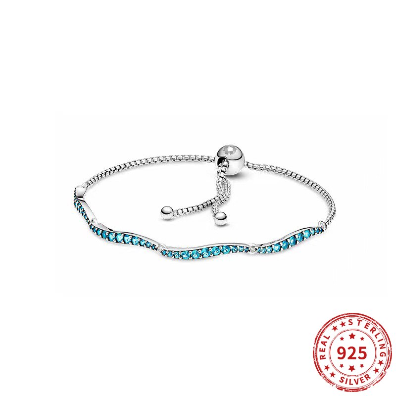 Vero braccialetto in argento sterling 925 bracciale scorrevole ondulato blu adatto per gioielli con bracciale da donna con perline Pan originali