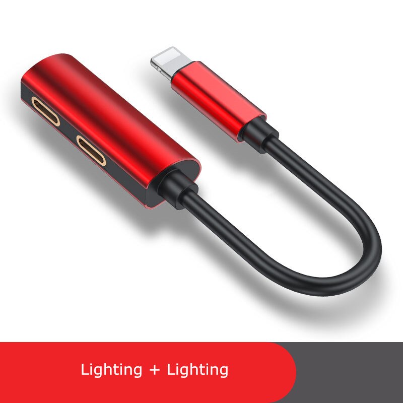 GUSGU 2 in 1 Audio Adapter voor iPhone 8 7 Plus XS XR Charger Splitter Kabel voor Bliksem tot 3.5mm Jack Koptelefoon Splitter: Red For Lightning