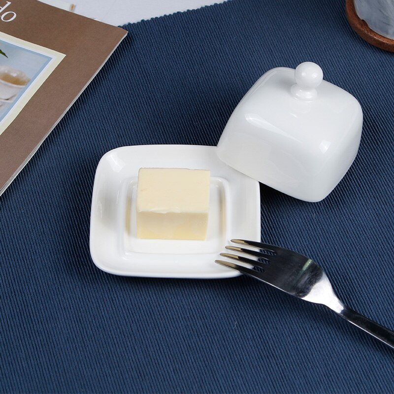 Porcelain Butter Dish with Lid Butter keeper, wide Perfect for East/West Butter