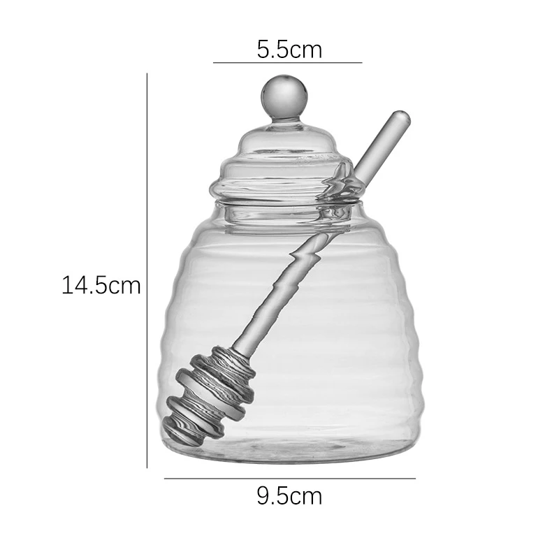 Szklany słoik na miód z pokrywką, przezroczysty słoik na dżem, prążkowana szklana butelka, domowa kuchnia, pojemnik do przechowywania miodu z mieszadłem: Zielony