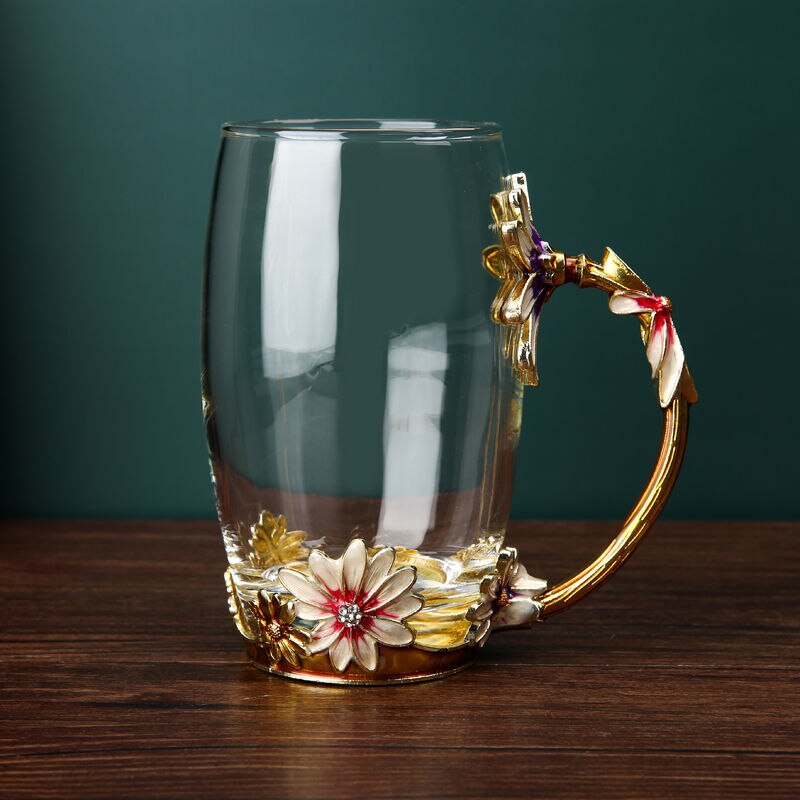 Home water cup heat-resistant glass tea cup coffee cup flower tea cup wine glasses whiskey glass water bottle: A350ml high model