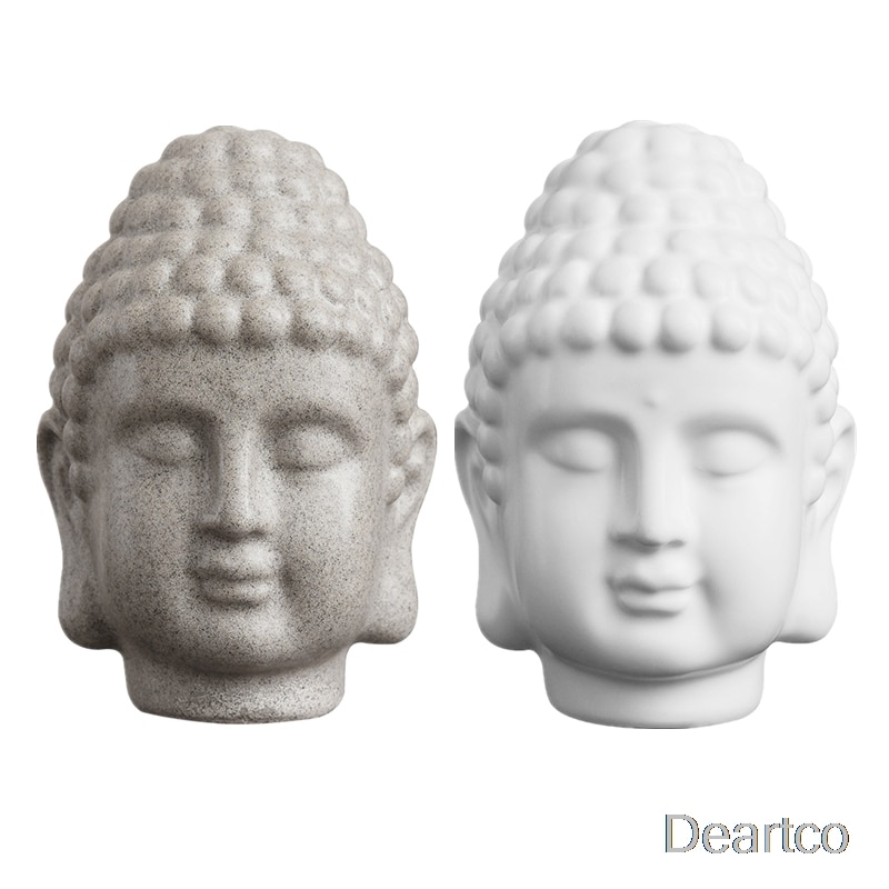 Deartco 15Cm Zandsteen Wit Boeddha Hoofd Standbeeld Boeddha Beeldjes Home Decor Hars India Religieuze Boeddha Hoofd Sculptuur Thailand