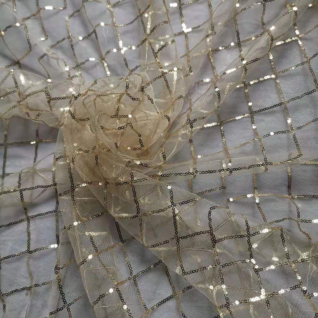 Tkanina zdobiona cekinami w kracie rękojeść koronkowa cekinowa haftowanie rękodzieło moda suknia ślubna DIY damska tkanina siateczkowa tkanina