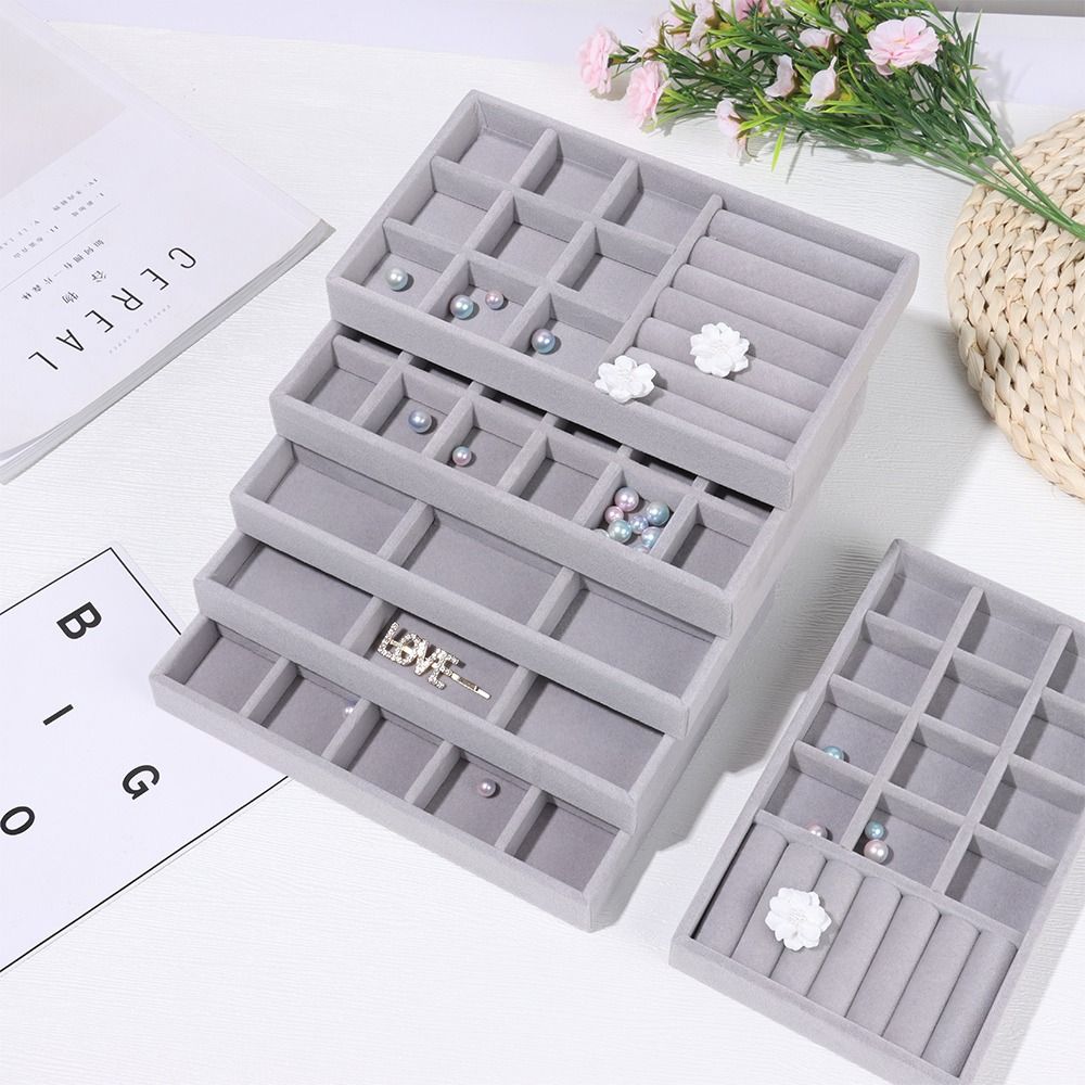 Organizer Doos Stapelbare Fluwelen Sieraden Opbergdoos Fluwelen Ketting Display Lade Ring Armband Ketting Case