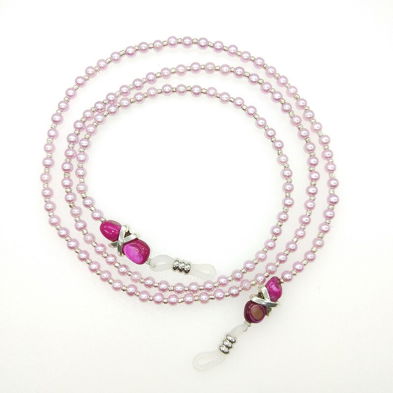 Lunettes de soleil à perles blanches pour hommes et femmes, 1 pièce, corde de support de cordon de chaîne pour lunettes de lecture: Pink