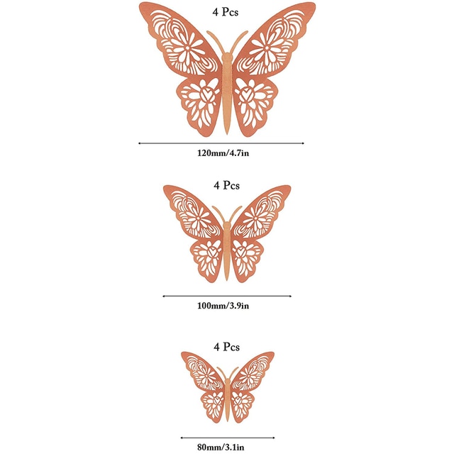 12 PCS Schmetterling Kuchen Dekoration Gold 3D Hohl Cupcake Topper Geburtstag Hochzeitstag Baby Shower Party Kuchen Dekorationen: Rose Gold B