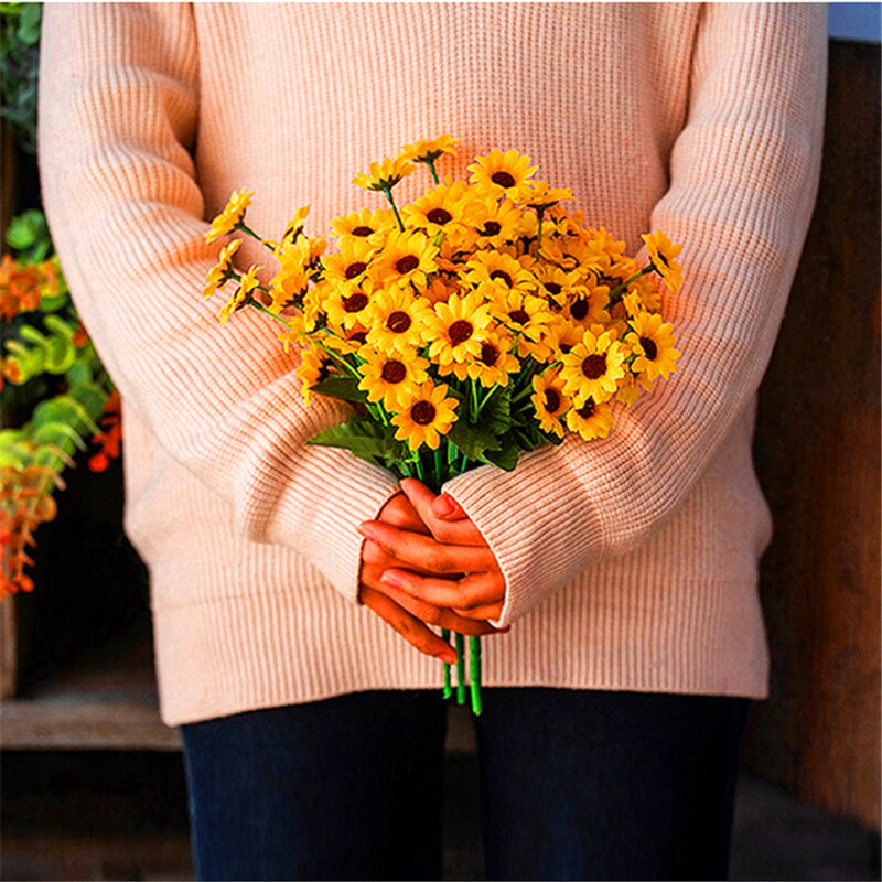 20 Hoofd Nep Zonnebloem Zijde Kunstmatige Bloemen Boeket Voor Wedding Party Christmas Festival Event Tafel Decoratie Nep Bloem