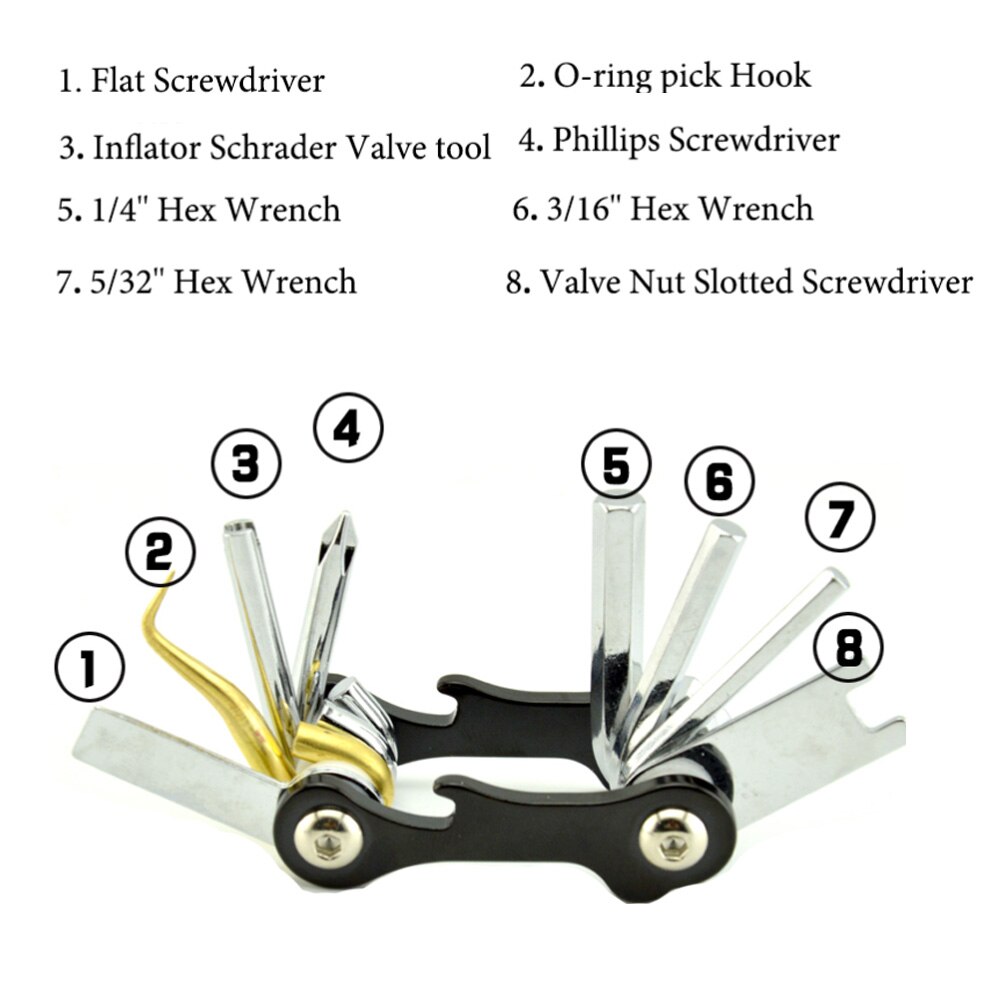 8 in 1 Scuba Diving O-Ring Pick Screwdriver Multi Tool Wrench for Repairing Adjusting