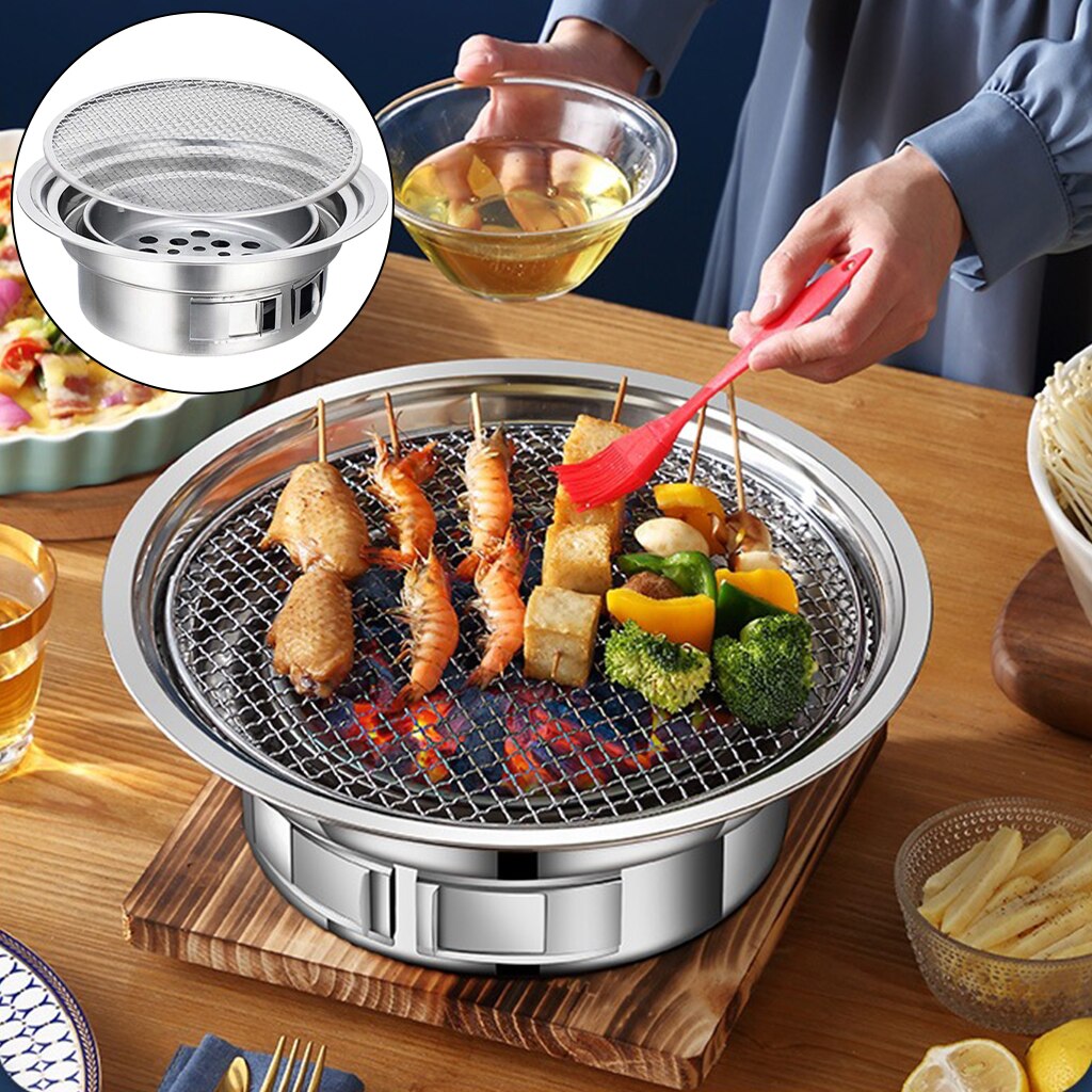 Korean Charcoal Barbecue Grill Household Korean BBQ Grill Non-stick for Home Kitchen Outdoor Garden Barbecue Stove: Without Plate Rack
