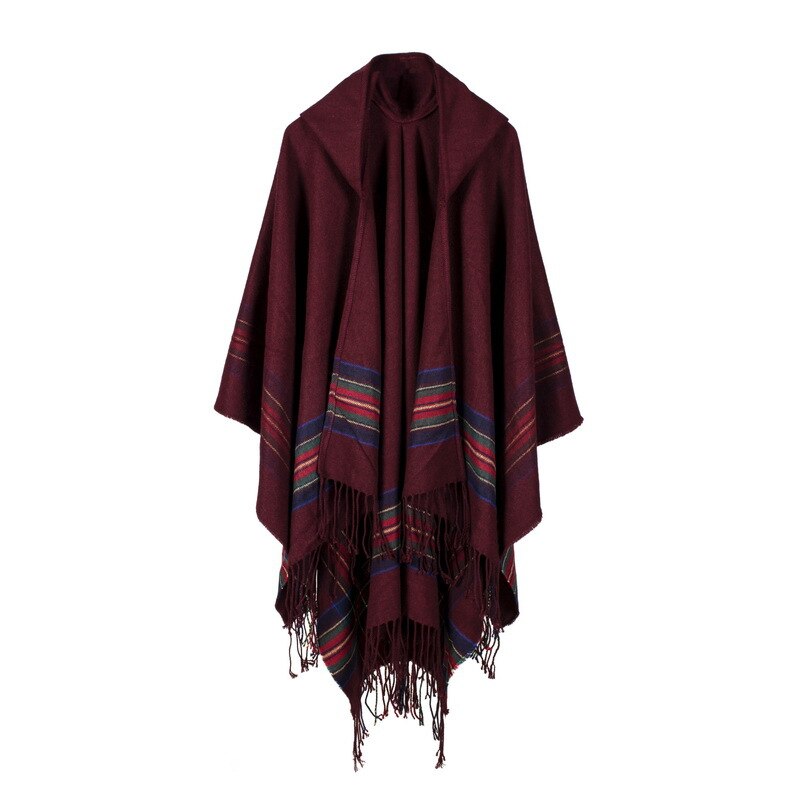 Oversized Shawls Warm Winter Hooded Wrap Cashmere Poncho Plaid Capes Outwear Cardigans Sweater Coat Tassel: 3