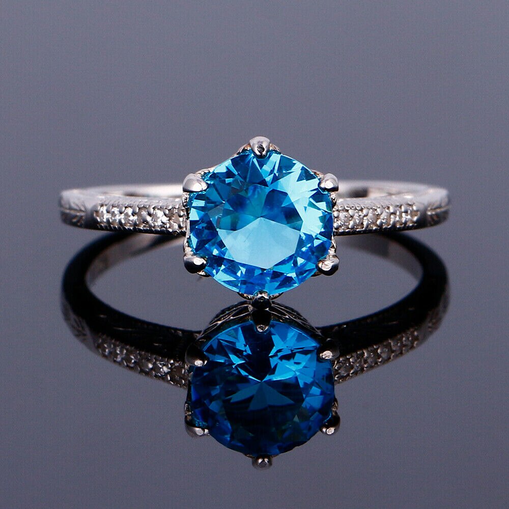 925 Anello d'argento delle Donne In Argento 925 Ametista Zaffiro Anello di Fidanzamento di Cerimonia Nuziale del Regalo Dei Monili Per L'amante: 10 / Blu