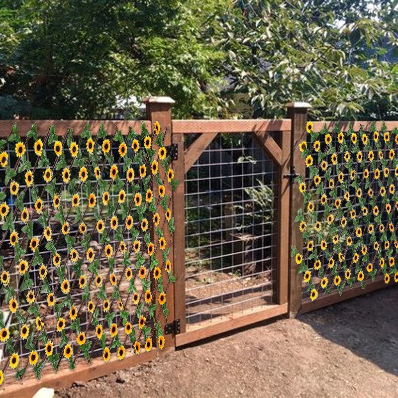 50LB Garden Expandable Fence Privacy Screen for Balcony Patio Outdoor Decorative Artificial Sunflower Leaves Fencing Panel Decor
