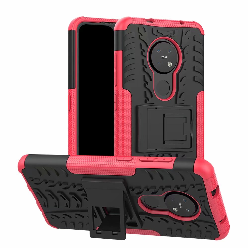 Hybrid Armatura Cassa Del Telefono Per Nokia 5.3 Duro Coperture + Temperato di Vetro Del Silicone di Gomma Molle Della Pelle Del Gel di Custodie: Rose Red / Case and Tem Glass