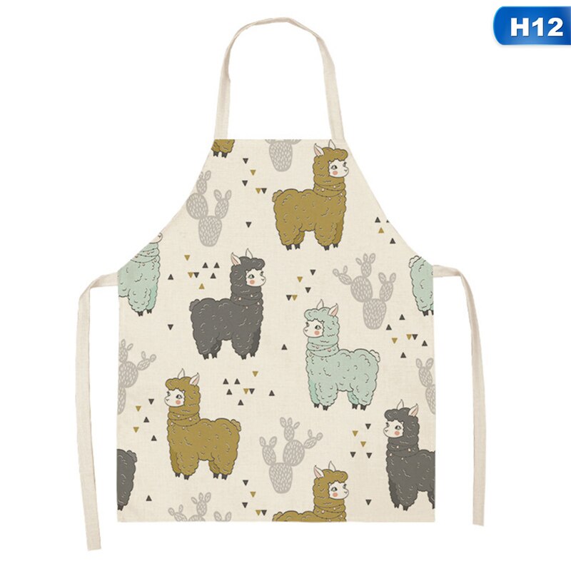 1pc Cute Alpaca llama Printed Apron Cotton Linen Sleeveless Aprons Household Cooking Baking Waist Bib Kitchen Pinafore 53*65cm: 12