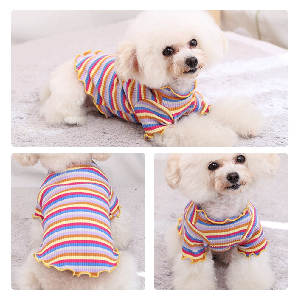 (XS-XXL) Cotton Dog Clothes Shirt Puppy Strip Colorful Dogs Vest T-shirt Cute Small Pet Puppy Clothing Cat Cloth ^o^