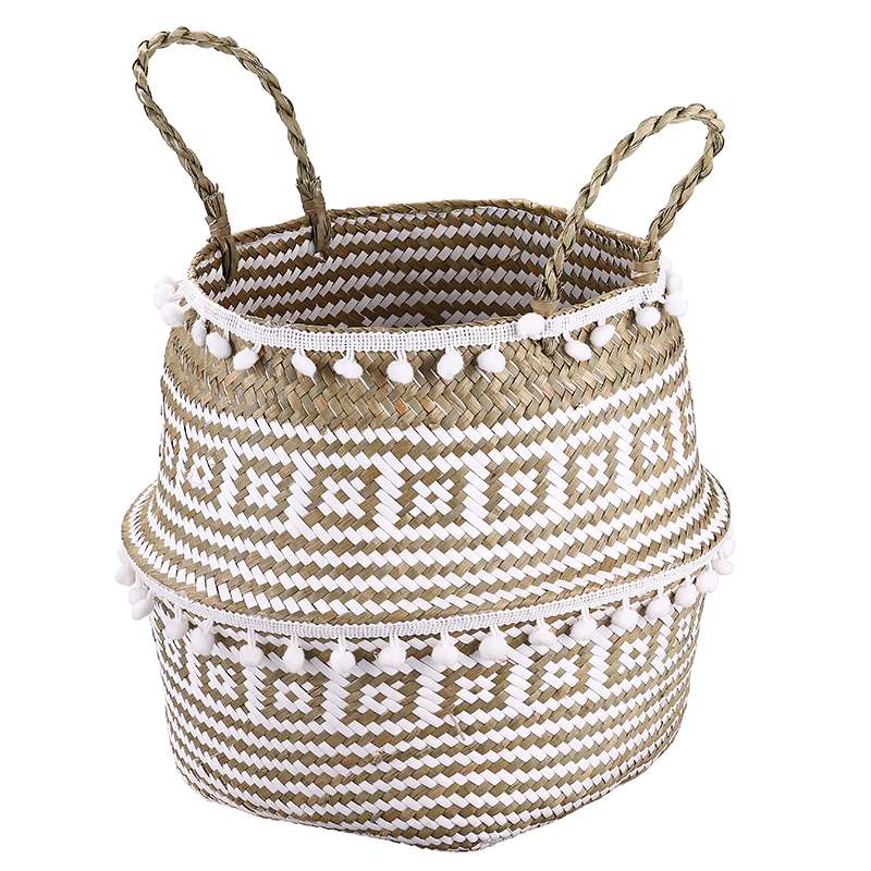 Cesta de almacenamiento tejida para algas, Cestas colgantes de mimbre para plantas, florero de jardín, maceta plegable con asa y bola pequeña