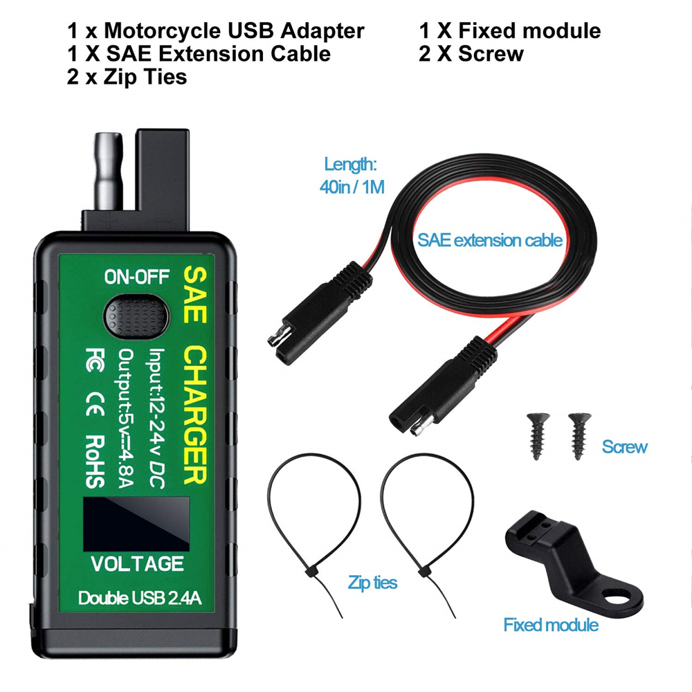 Adaptateur de chargeur USB TYPE-C étanche pour moto, 3,1a/4,8a, SAE vers USB, avec interrupteur marche/arrêt pour téléphone, GPS, prise d&#39;alimentation