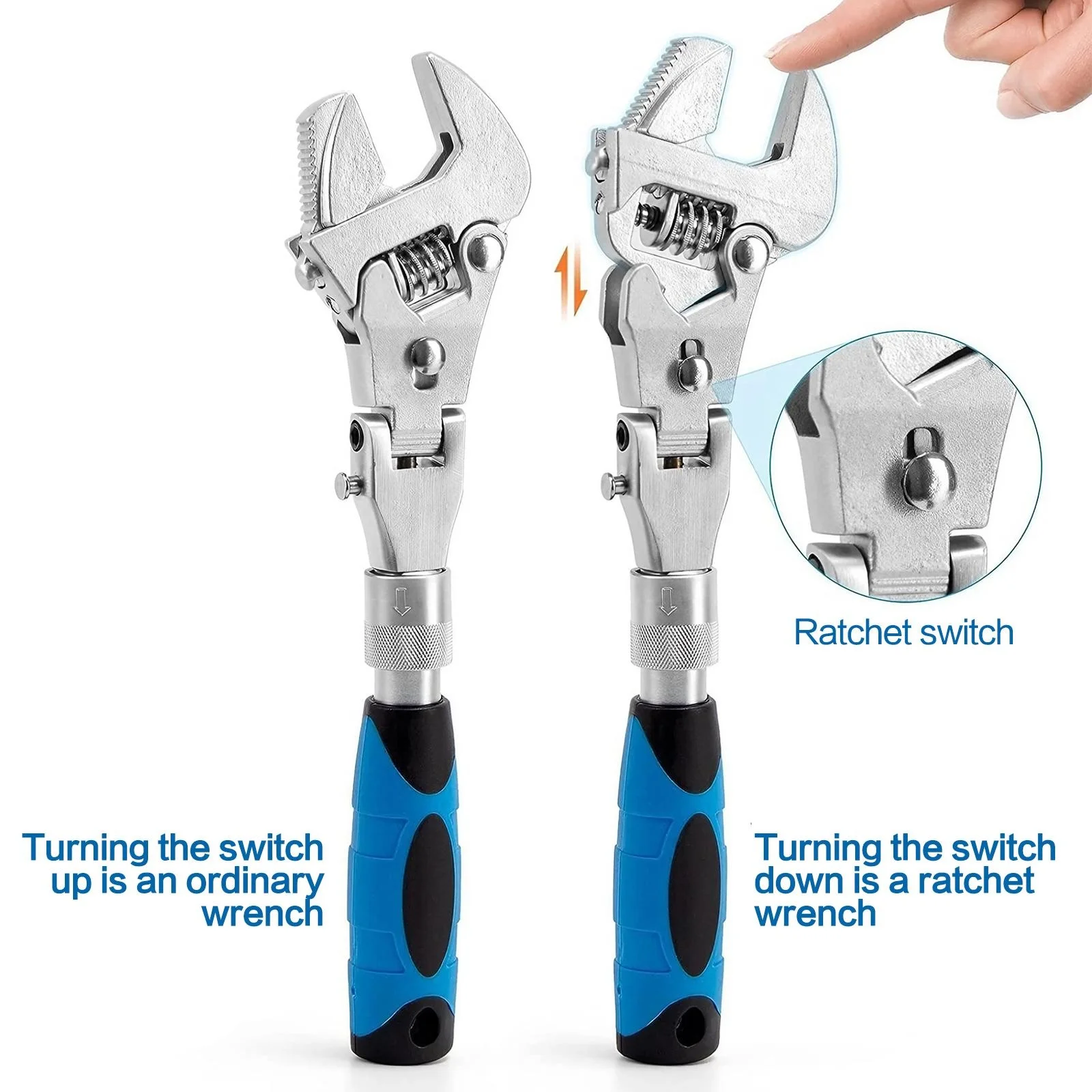 Llave de trinquete ajustable 5 en 1, herramienta de acero inoxidable con cabezal giratorio para fontaneros mecánicos, herramienta manual extensible resistente a la oxidación DIY