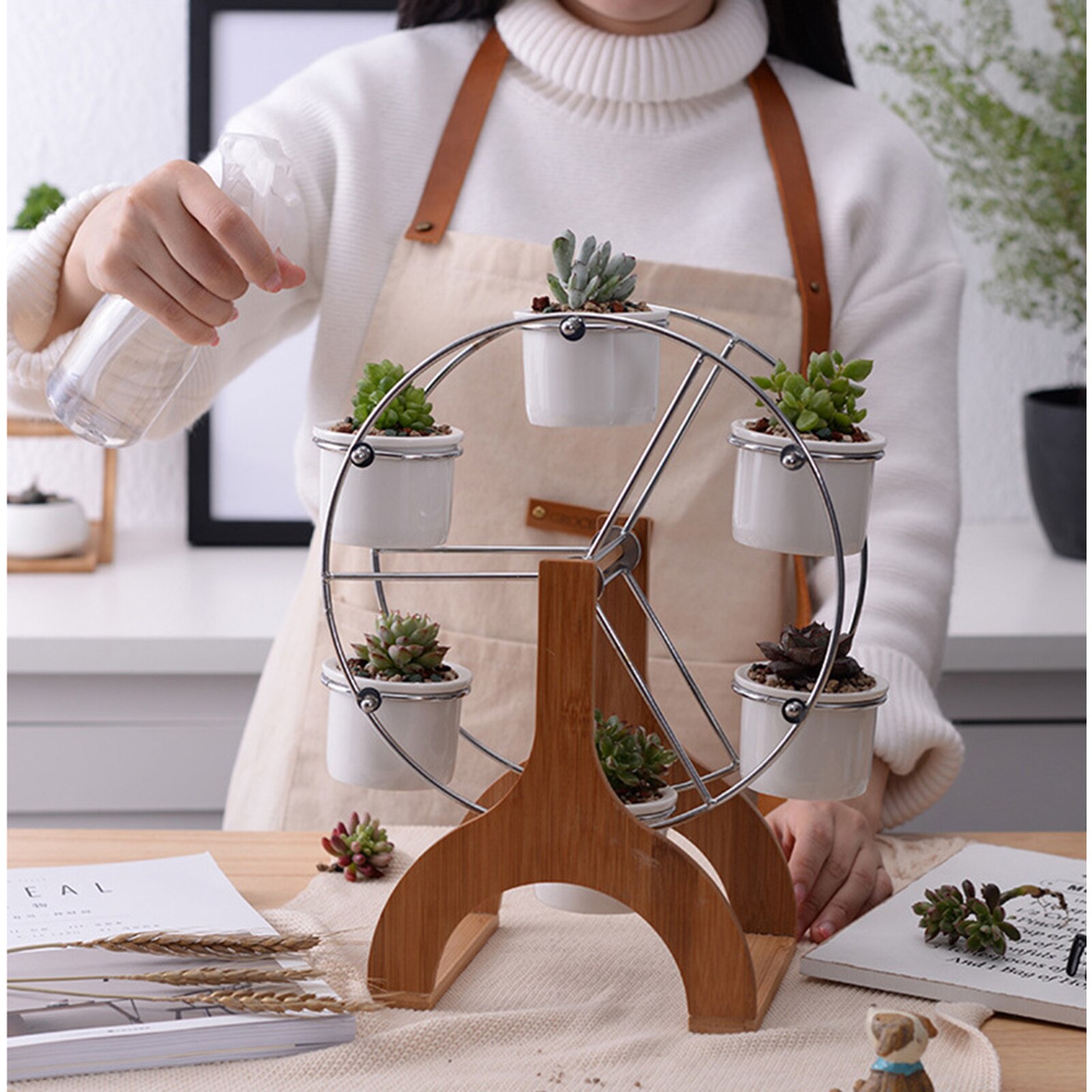 Soporte de plantas, Noria nórdica moderna, combinación de macetas suculentas, suministros de jardinería, jarrón de cerámica