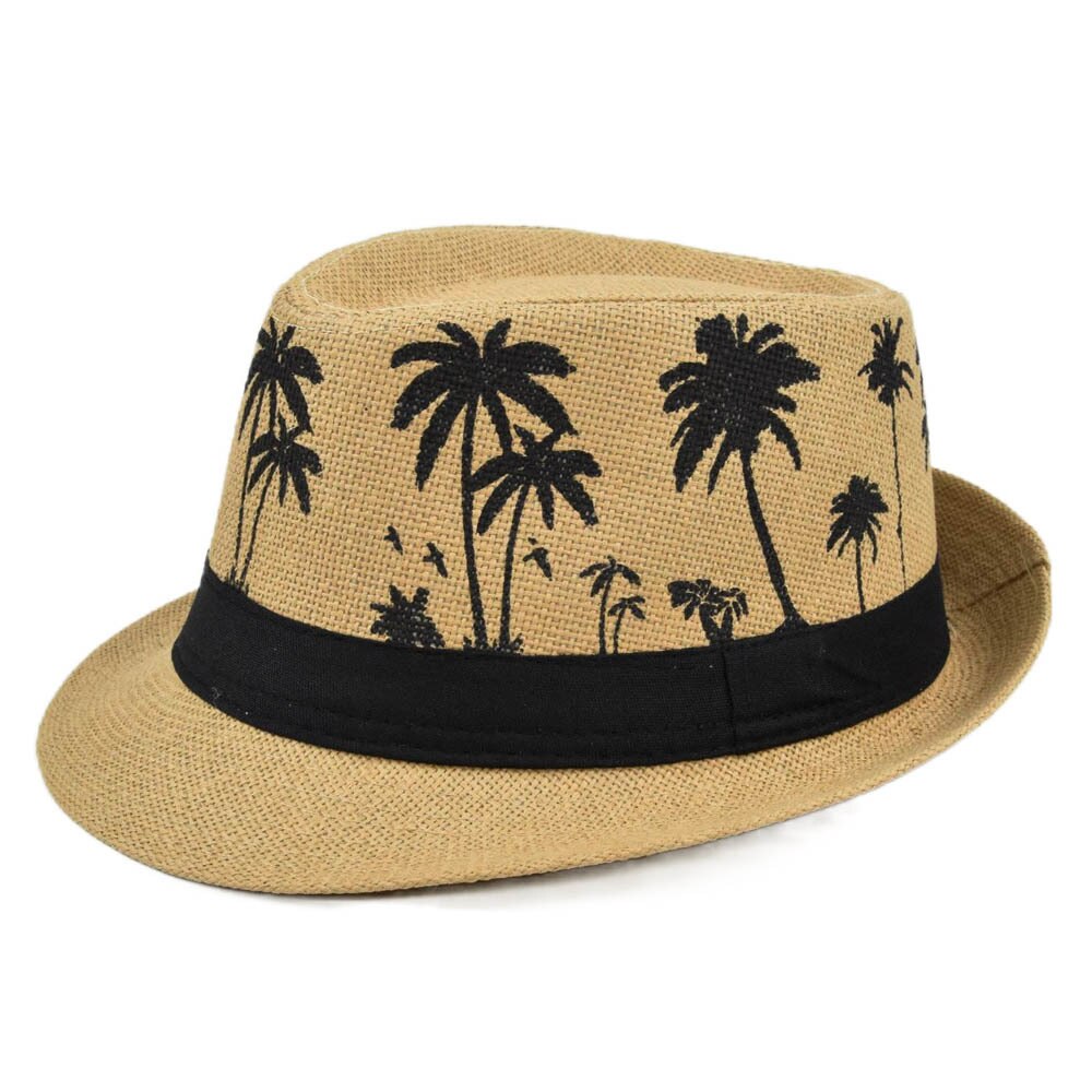 Coconut tree Beach Sun Hat Men Summer short brim Fedoras Panama Straw Jazz Hat Women Sunhat chapeau paille: 1