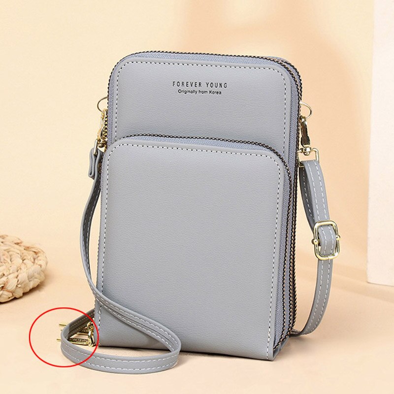 HEIßER 3 Schichten Große Kapazität Telefon Tasche Schulter Tasche Für Frauen Pu Leder Weibliche Kleine Umhängetaschen Damen Messenger Geldbörse: Gray Blue A Zipper